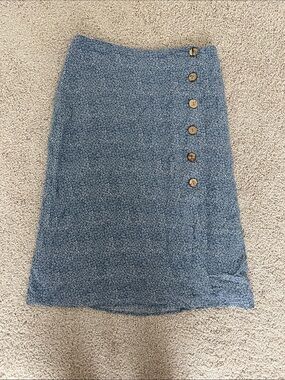Cotton Candy Blue Floral Midi Skirt with Side Buttons large